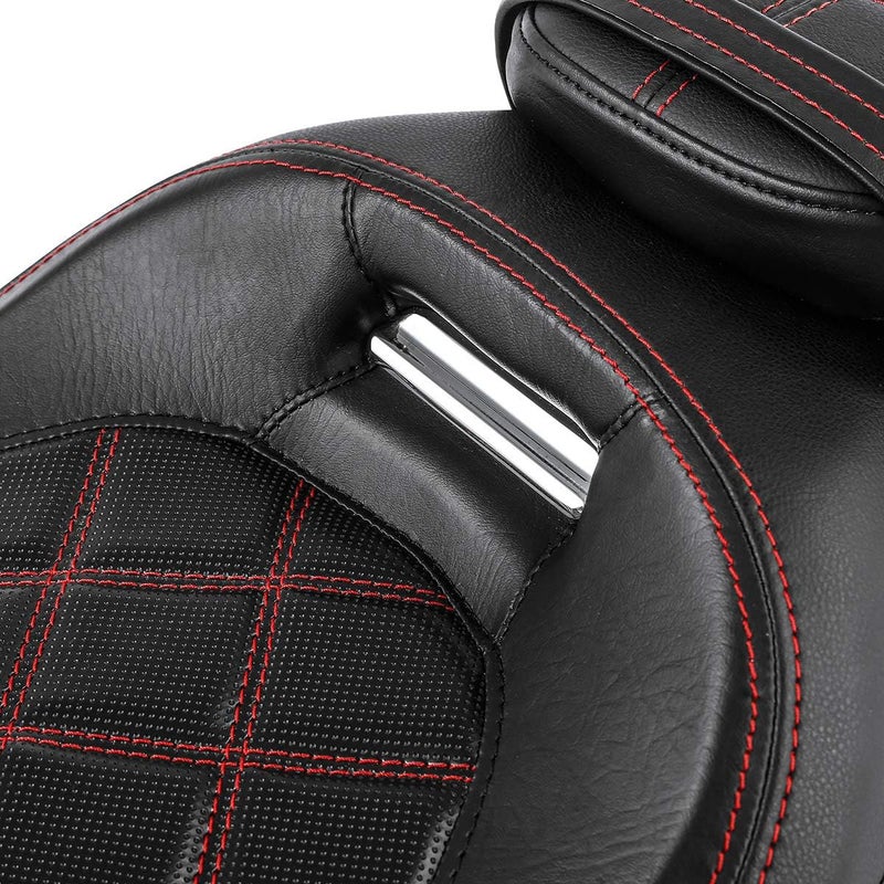 XFMT Red Stitching Low-Profile Leather Seat Pillion Passenger Rider Seat Set For Harley Touring Road King Street Glide Road Glide Electra Glide CVO 2009-2023 - Image 2